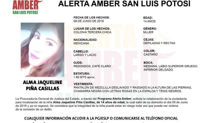 Activan Alerta Amber para localizar a jovencita desaparecida en la Tercera Chica