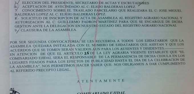 Acusan a abogados de falsificar actas de comités ejidales