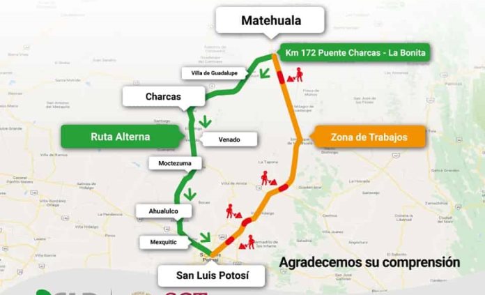 Recomienda Gobierno usar ruta alterna por obras en la carretera a Matehuala