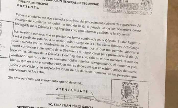 Difunden oficio mediante el que se ordenó el operativo en el Registro Civil