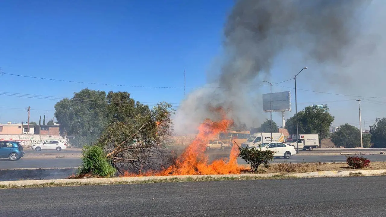 Incendio afecta el tráfico en el bulevar san luis