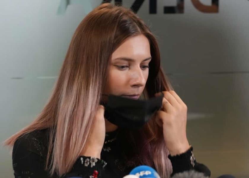 Velocista bielorrusa Krystsina Tsimanouskaya quien llegó a Polonia por miedo a represalias en su país por criticar a sus entrenadores en Tokio 2020