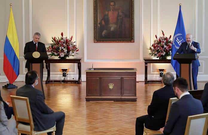 El presidente de Colombia, Iván Duque, y el fiscal general de la CPI, Karim Khan / Foto: EFE