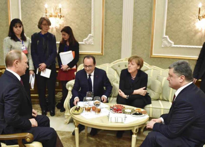Vladimir Putin, Francois Hollande, Angela Merkel y Petro Poroshenko / Foto: AP