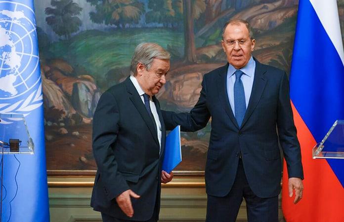 El secretario general de la ONU, António Guterres, y el ministro de Exteriores ruso, Serguéi Lavrov / Foto: AP