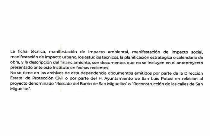 La Dirección del Centro INAH en SLP, señaló que ninguno de los documentos solicitados se incluyeron en el anteproyecto/Foto: Pulso