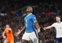 Endrick marca récord con gol en partido Brasil-Inglaterra en Wembley