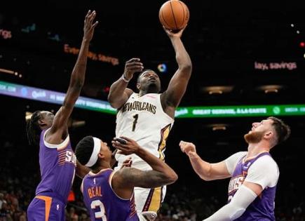 Pelicans superan por 113-105 a Suns y quedan empatados en 6to. lugar