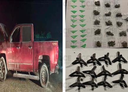 Incautan en Venado camioneta con droga y ponchallantas