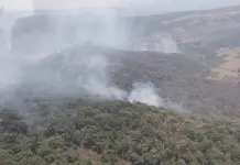 Protección Civil  ataca incendio en Tamasopo con helicóptero y brigadistas
