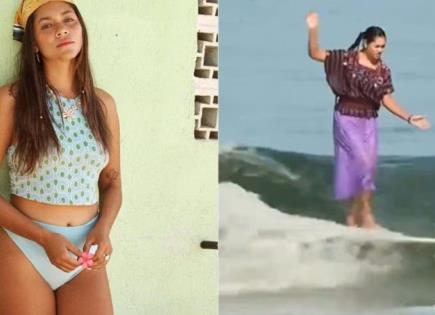 Surfista Mexicana Patricia Ornelas y su Vestido Huipil