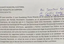 Solicita MC protecci&oacute;n de la Guardia Nacional para su candidato en Mexquitic