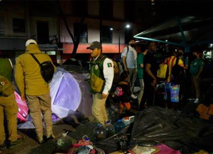 Desalojo de campamento migrante en Plaza Giordano Bruno