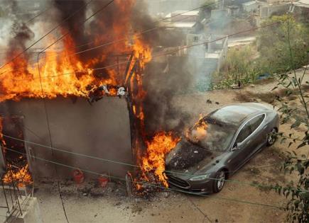 Conecta su Tesla con diablito y se incendia