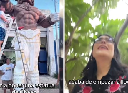 VickyWolff y la estatua de Chaac en Telchac Puerto