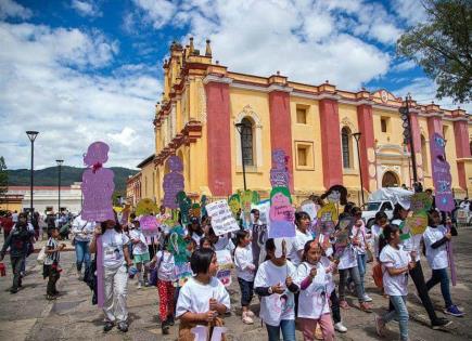 Manifestación en Chiapas contra la violencia hacia mujeres