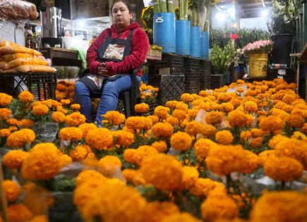 Venta de Flor de Cempasúchil en el Mercado de Jamaica