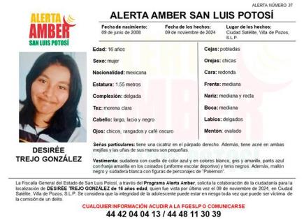 Activan Alerta Ámber  para localizar a una menor en Villa de Pozos