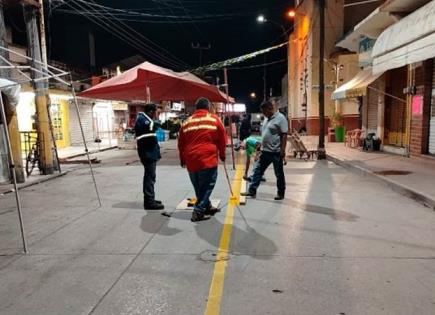 Ponen pintura chafa en raya de tianguis