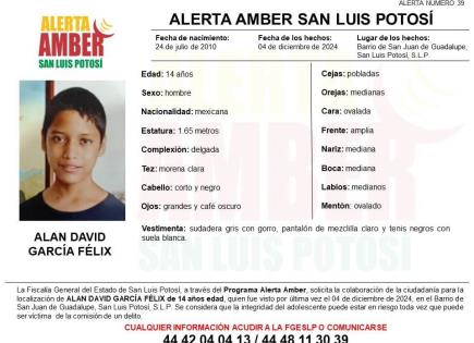 Activan Alerta Amber para localizar a adolescente en la capital potosina