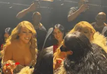 Mariah firma el pecho de Rihanna en concierto navide&ntilde;o