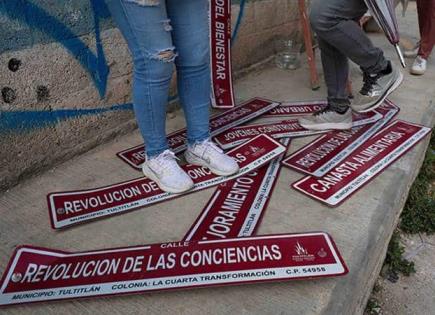 Vecinos arrancan letreros en la colonia de la 4T