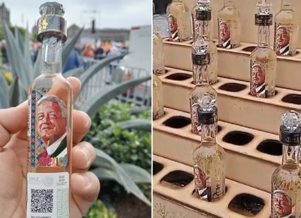 Botellas de tequila con imagen de AMLO se venden en el Zócalo a 200 pesos