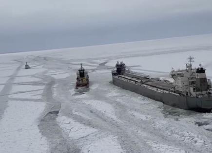 Rescate de buque de carga en el lago Erie congelado