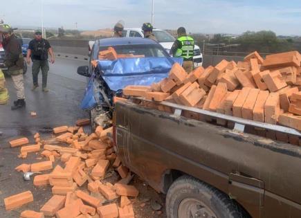 Muere conductor en choque contra camioneta ladrillera