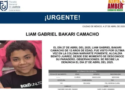 Activan Alerta AMBER por desaparición de Liam Gabriel Bakari en la colonia Narvarte