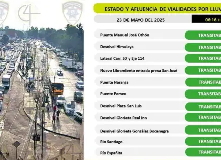 Vialidad: Tráfico y encharcamientos leves en la capital tras lluvias