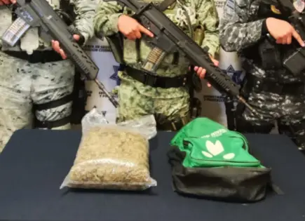 Aseguran mochila con 785 gramos de marihuana