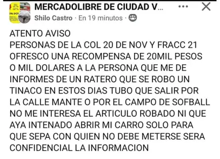 Ofrecen recompensa por supuesto ladrón de tinacos Ofrecen recompensa por supuesto ladrón de tinacos