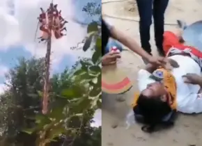 Se rompe el palo ritual y caen cinco Voladores de Papantla en Veracruz