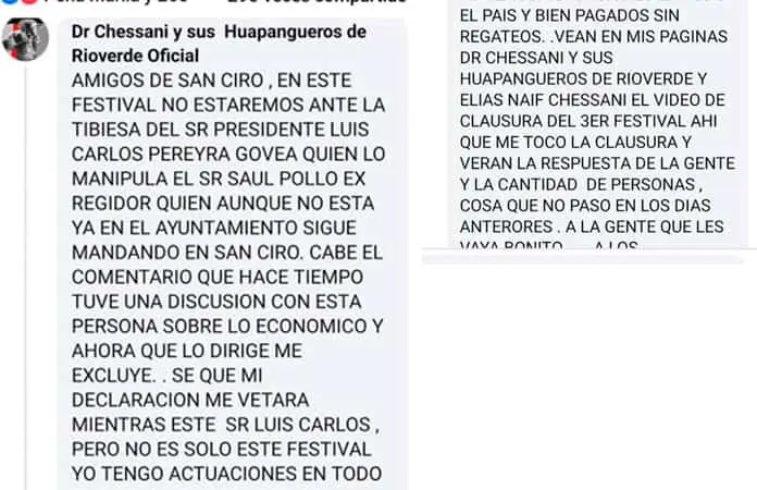 No participará Dr. Chessani en festival huapanguero