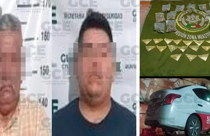 Detienen a dos hombres con droga en taxi de Tamasopo