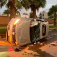 Carro sufre aparatosa volcadura en S. Leona