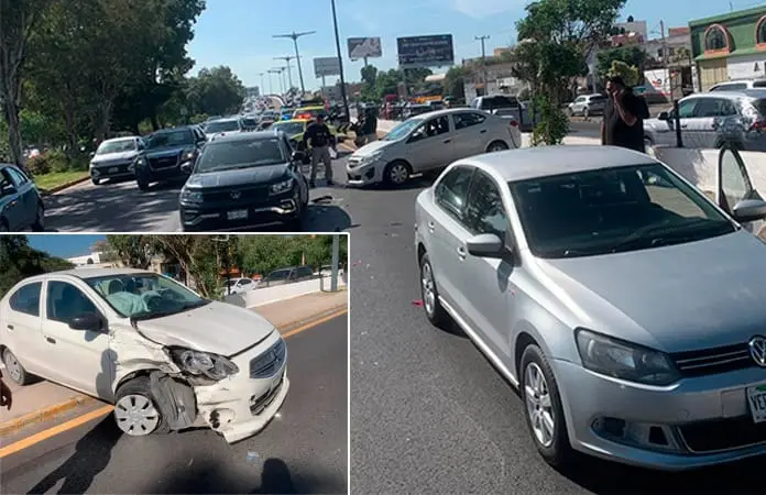 Por alcance, chocan tres autos en SNM