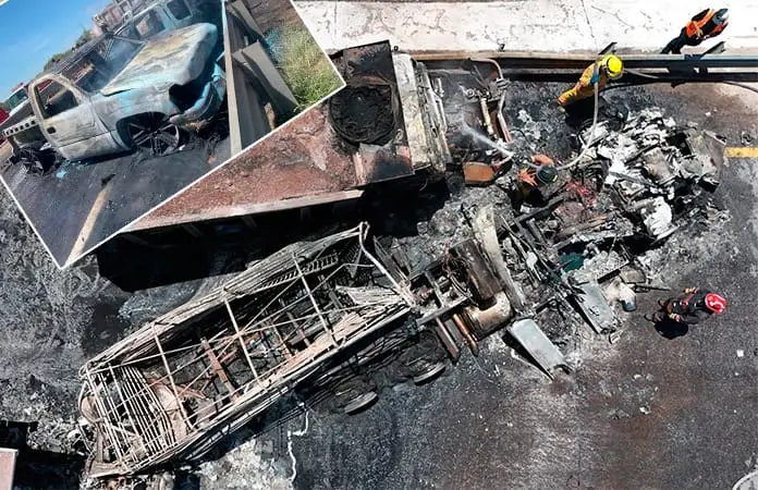 Vehículos se queman por completo al chocar en la ‘57