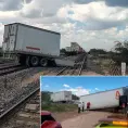 Tren parte en dos a tráiler en la Zona Industrial