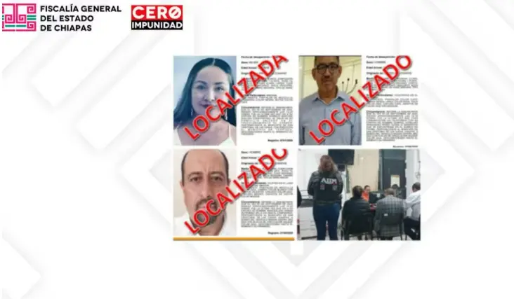 Exdirector de policía y dos personas más son localizados en Chiapas