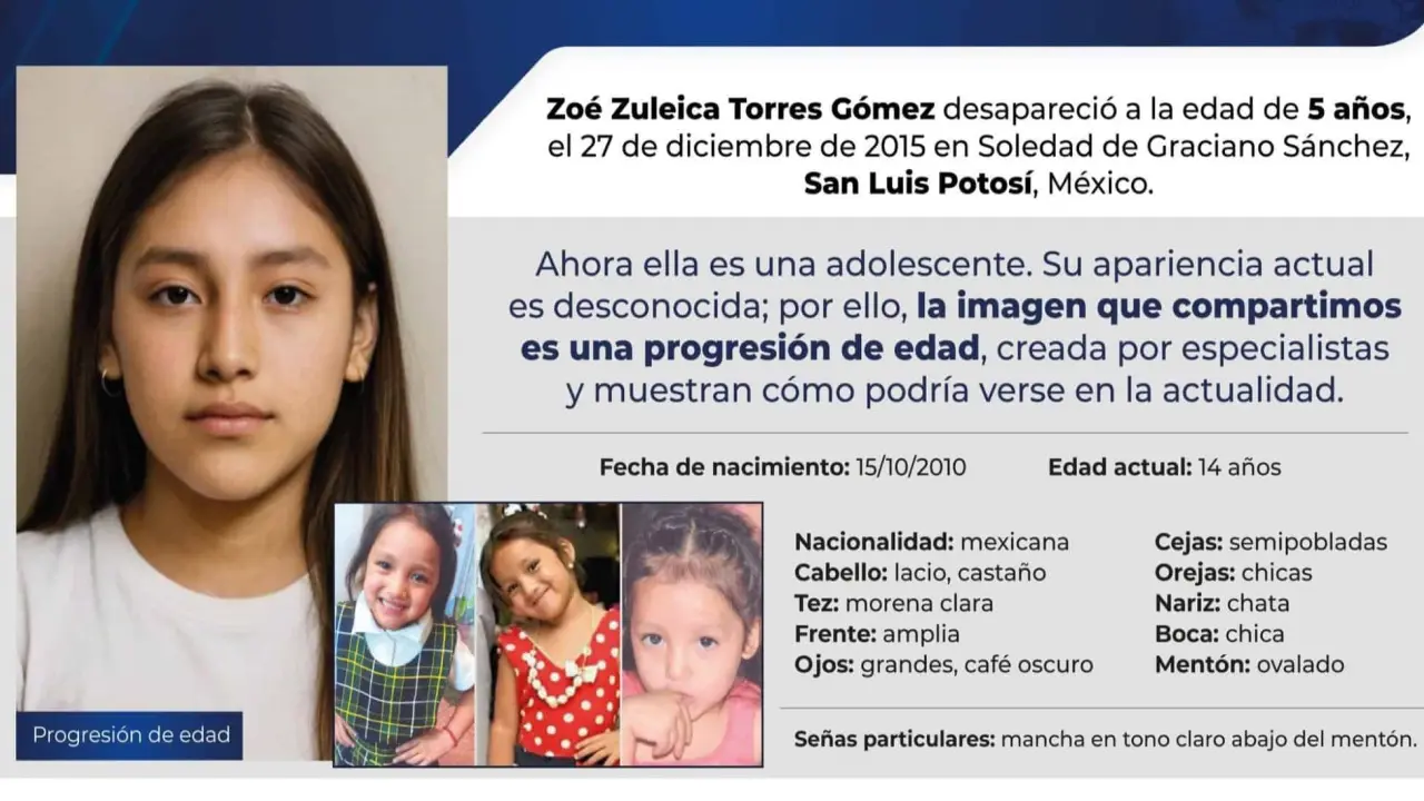 Se cumplen casi 10 años de la desaparición de Zoé; emiten nueva ficha