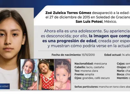Se cumplen casi 10 años de la desaparición de Zoé; emiten nueva ficha