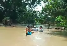 Rescatan a adulto mayor atrapado por inundaciones en San Vicente