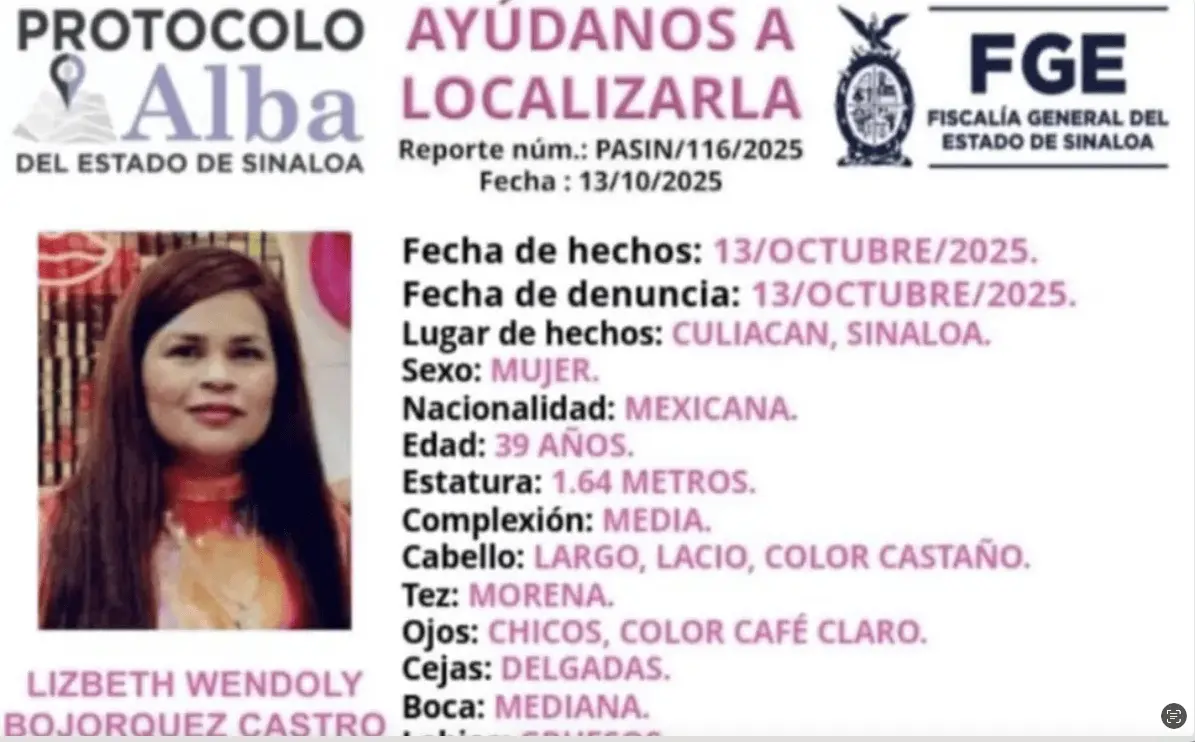 Emiten ficha por Lizbeth Wendoly Bojórquez