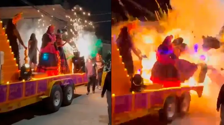 VIDEO | Explota carro alegórico en desfile de Día de Muertos en Mazatepec