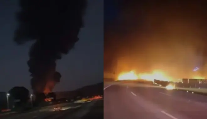 Incendio de pipa en autopista México-Puebla provoca cierre de vialidad