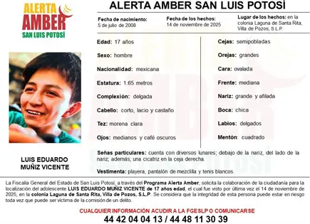 Activan Alerta Amber en SLP por desaparición de menor