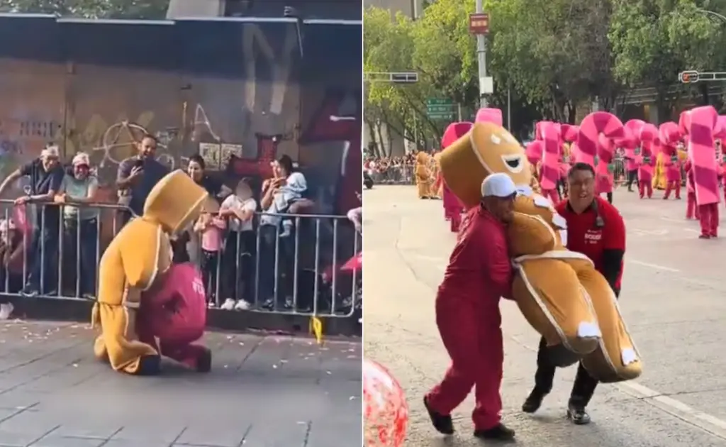 Desfile Navideño en CDMX: botarga de muñeco de Jengibre se desvanece