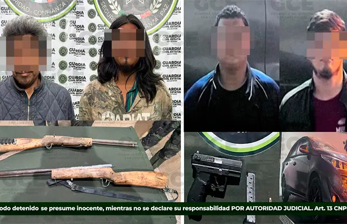 Detienen a cuatro por traer armas de fuego